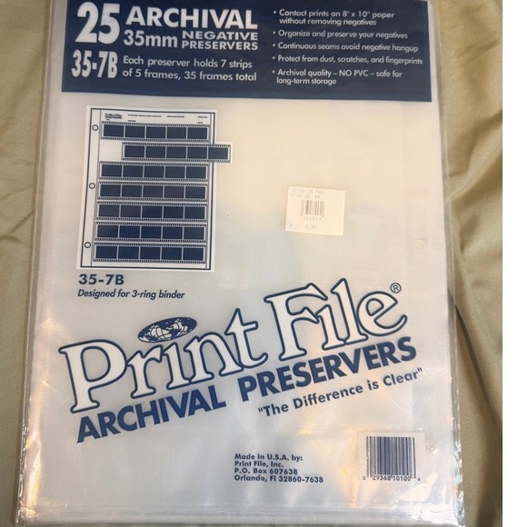 Print File Other - Print File 35-7B Archival 35mm Negative Preservers 25 Pack Film Storage Clear